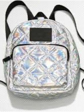 PINK Victoria's Secret Holographic Quilted Mini Backpack - Silver